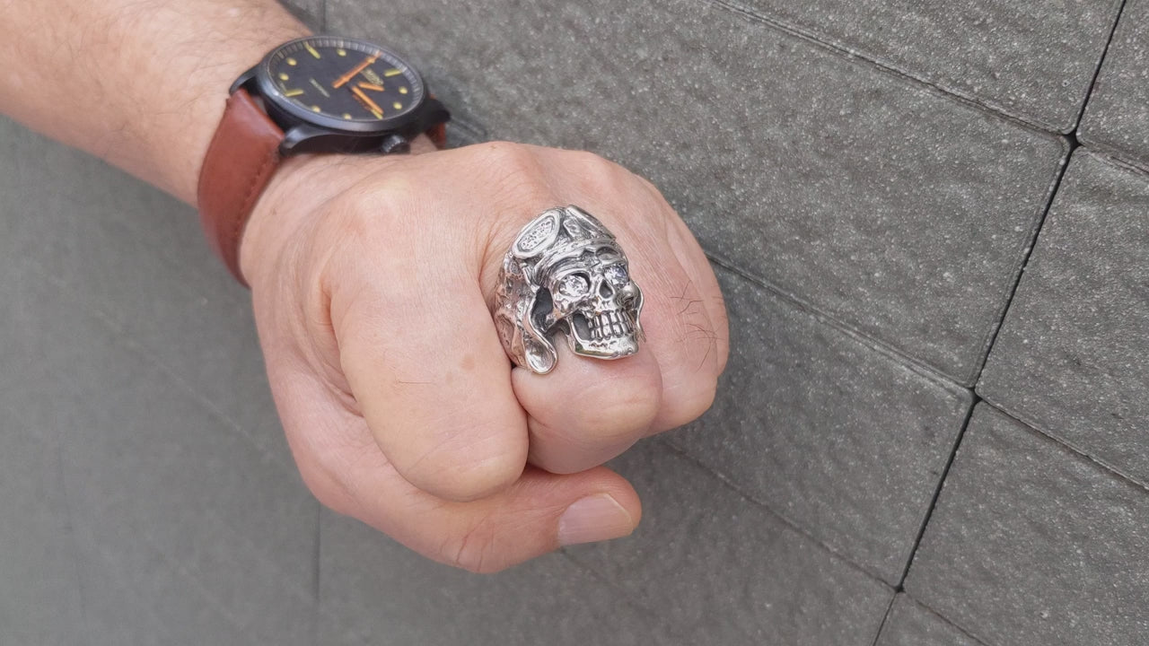 German Skull WW2 Aviator Pilot Ring — Military Tribute