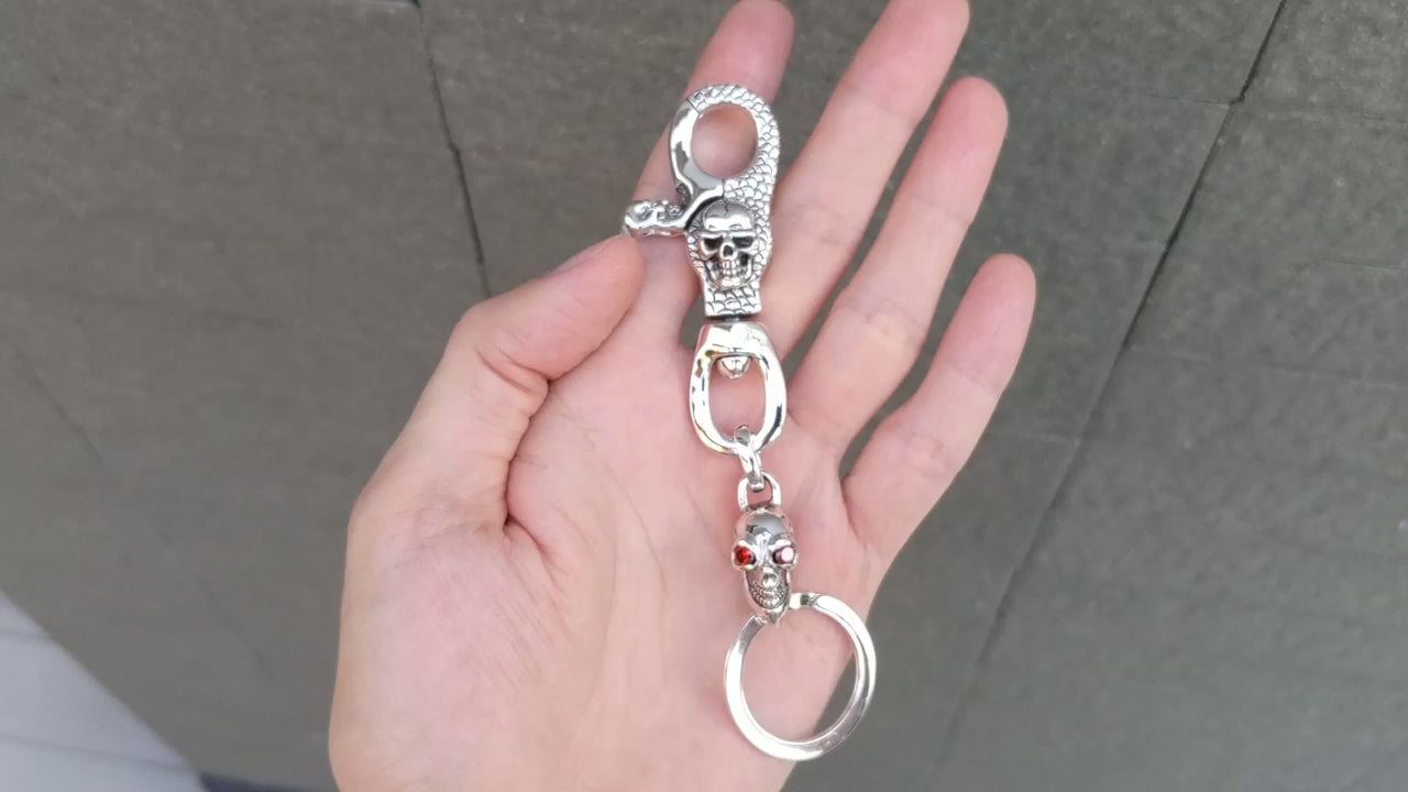 Garnet Skull Keychain — Real Stone Eyes, Lobster Clasp