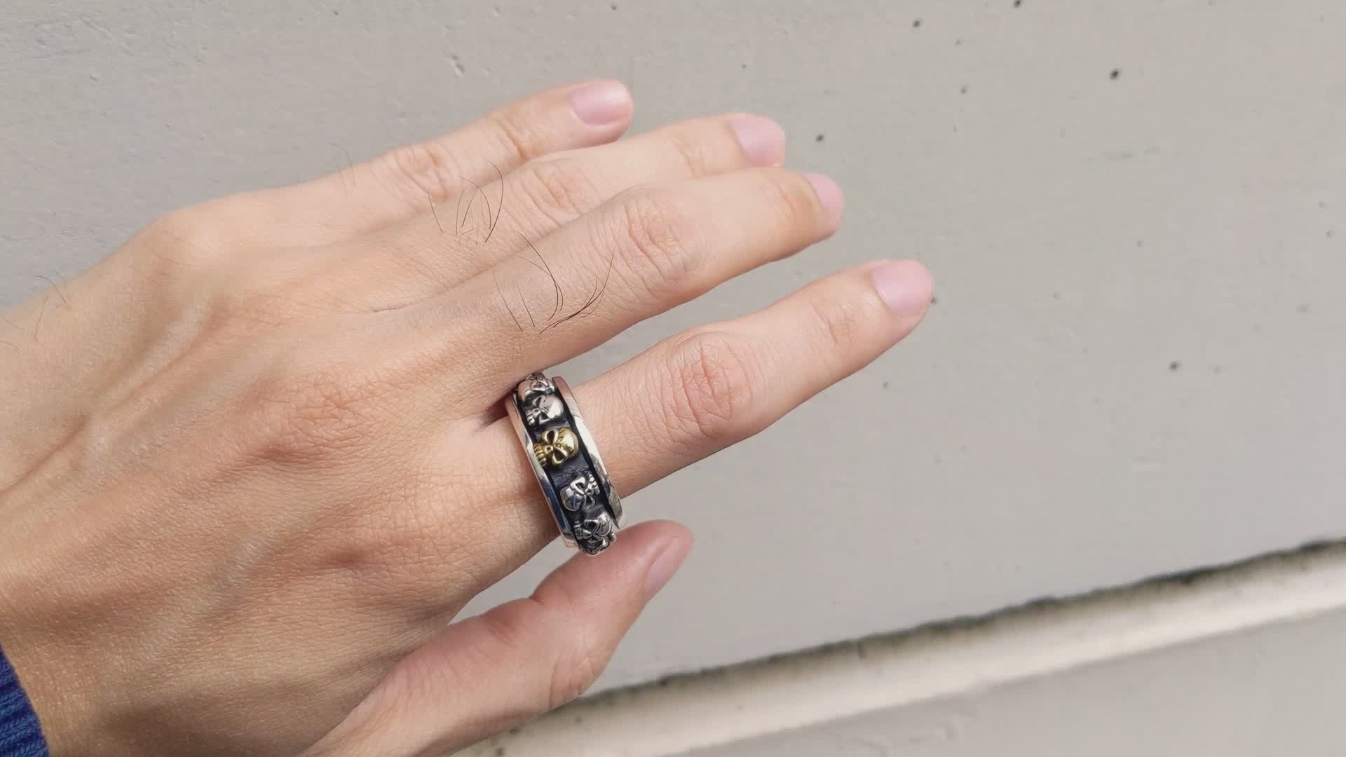 ゴールドスカル スターリングシルバー スピンリング — フィジェット