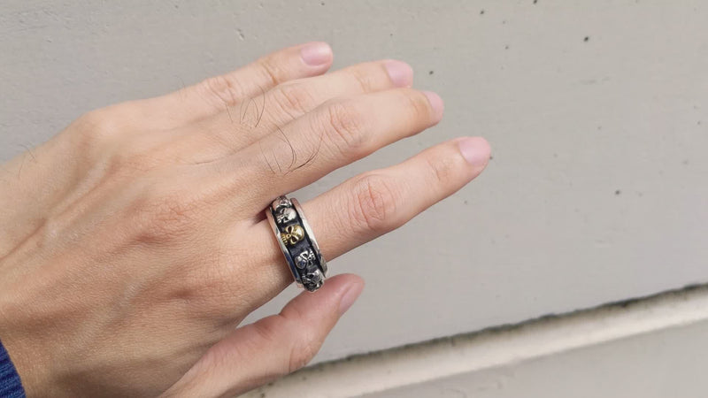 ゴールドスカル スターリングシルバー スピンリング — フィジェット