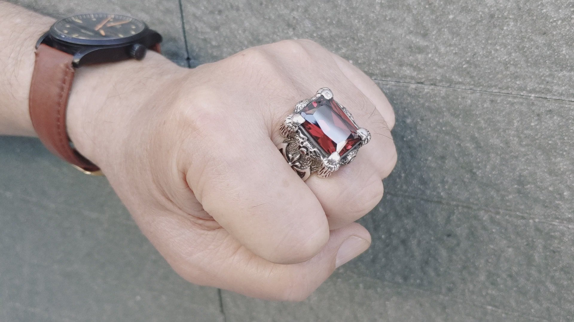 Garnet Dragon Claw Ring — Deep Crimson Gothic Fantasy