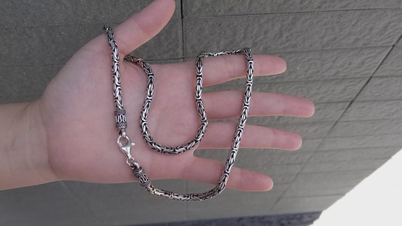 maki様リクエスト品 42g 純銀製アルバートチェーン｜スターリングシルバー( 4mm スターリングシルバー ビザンチンネックレス | バイカーリングショップ