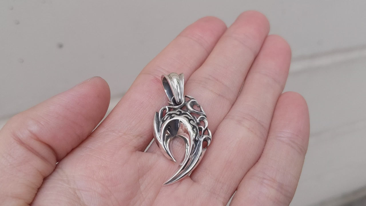 Tribal Fang Pendant — Predator Claw Silver Necklace