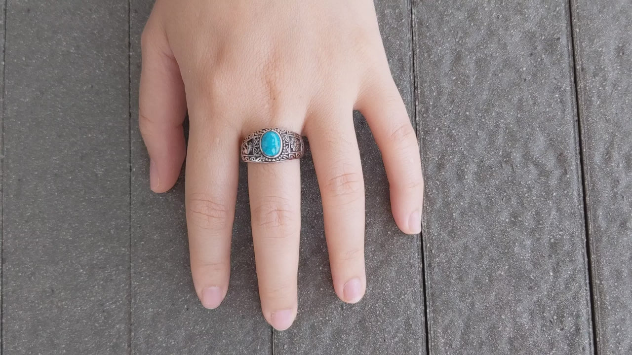 Turquoise Kokopelli Ring — Southwestern Boho Silver