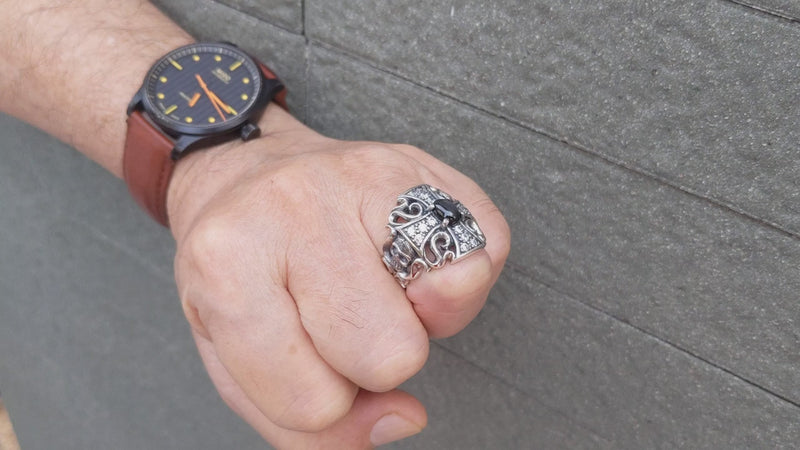 Black Star Cross Ring — Dark Gothic Silver Statement