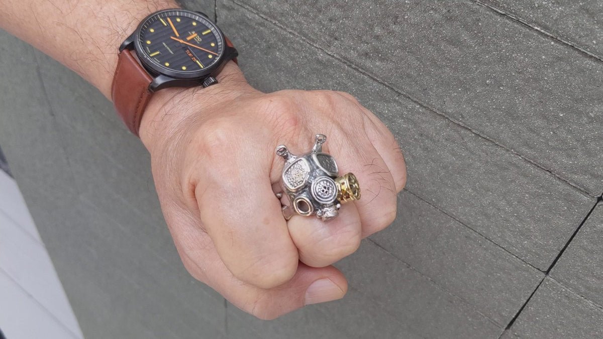 ガスマスク リング — ミリタリー・スチームパンクスタイル | Bikerringshop