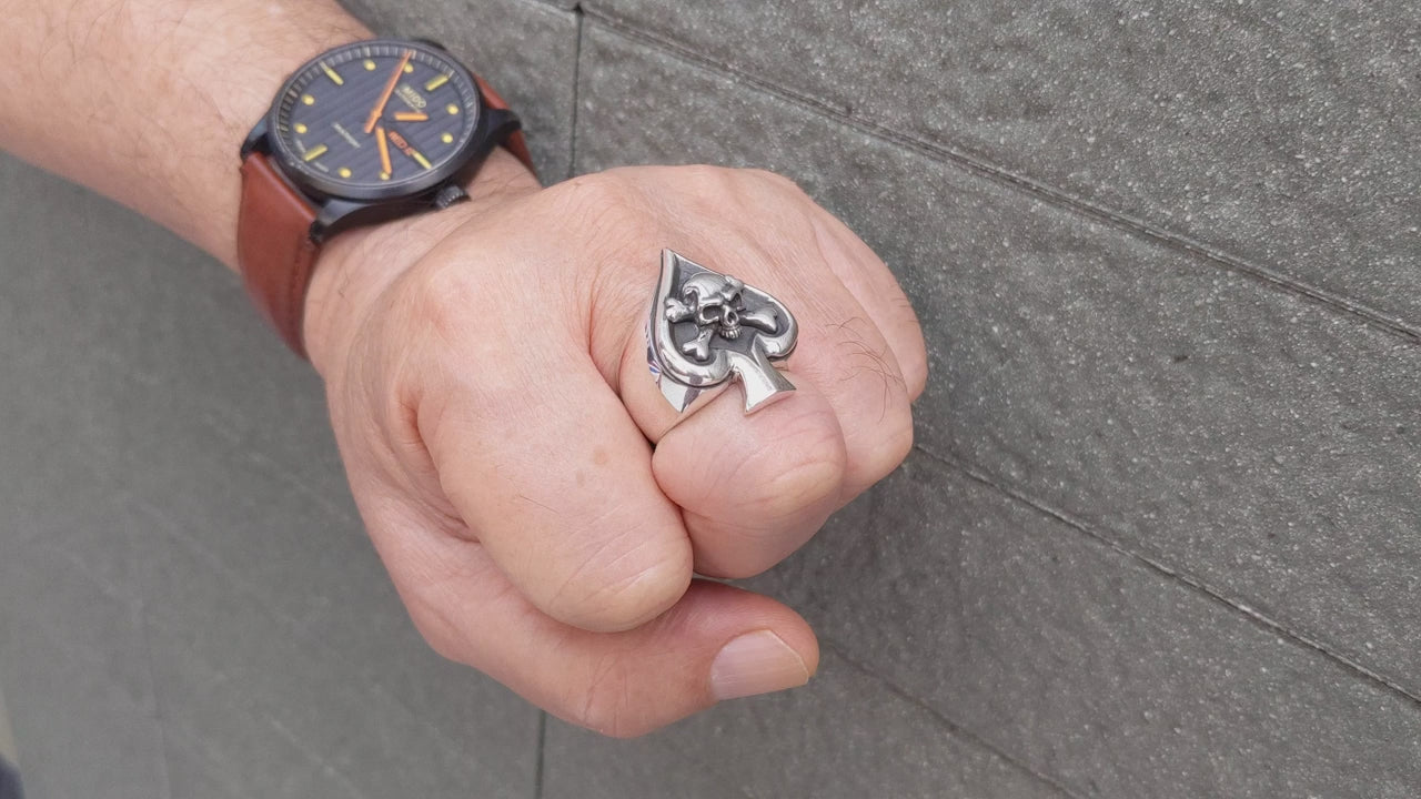 Spade Crossbone Skull Ring — Outlaw Gambler Band