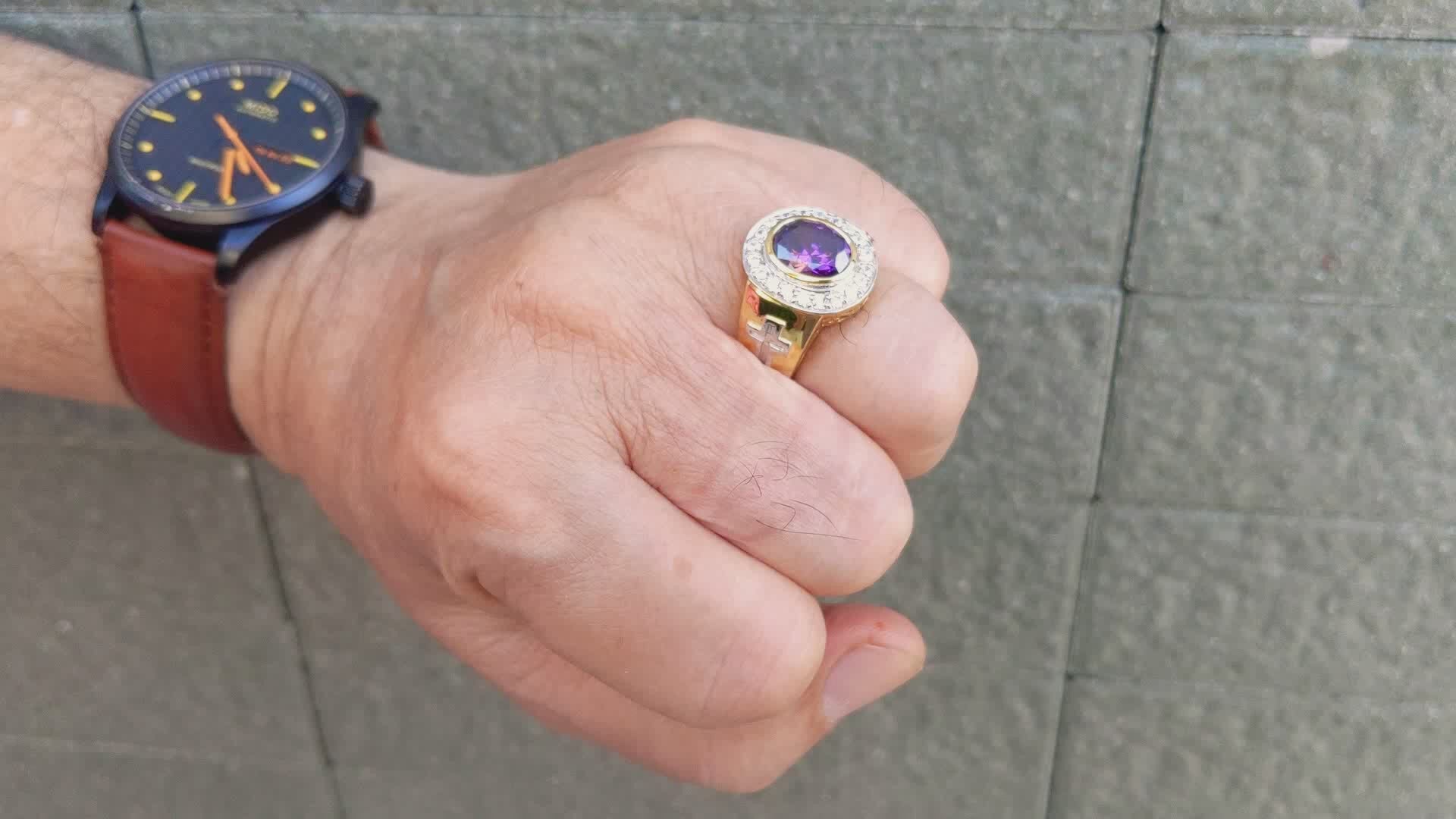 アメジスト ビショップリング — クルジークロス デザイン | Bikerringshop
