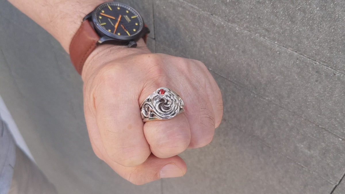 Red Eye Eagle Ring — Bold Tribal Statement Band