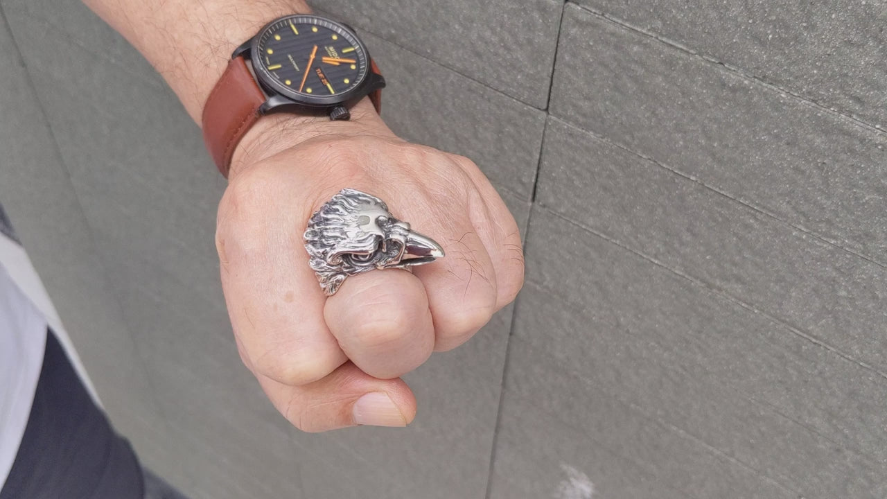 Big Eagle Head Ring — Heavy Biker Statement Piece