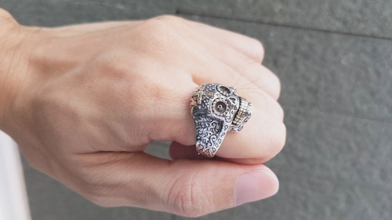 Mexican Skull Ring — Day of the Dead Design | Bikerringshop