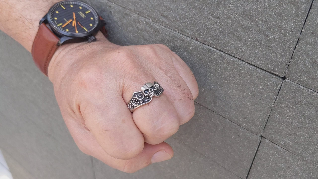 スカル結婚指輪 — 手作りユニセックスバンド | Bikerringshop