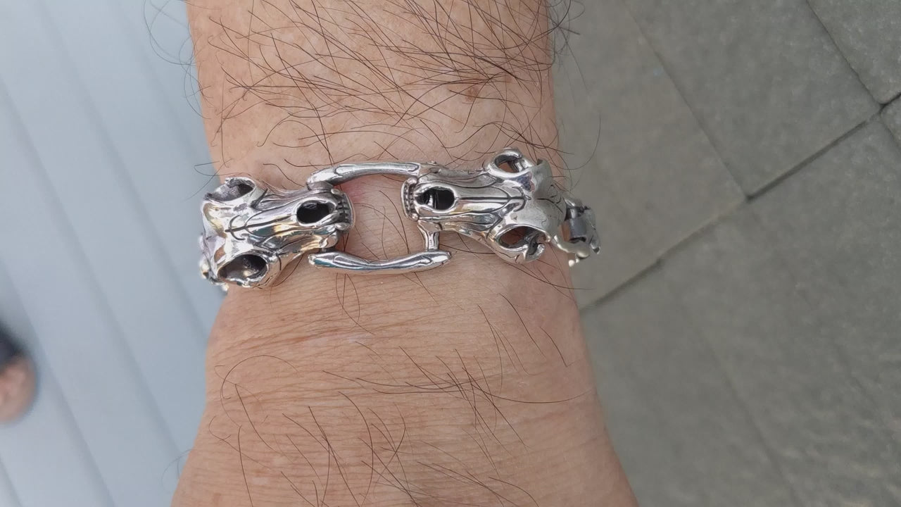 シルバー 925 スカル ボーン ブレスレット リング アニマルスカル・ボーンブレスレット — プリマルアート | Bikerringshop