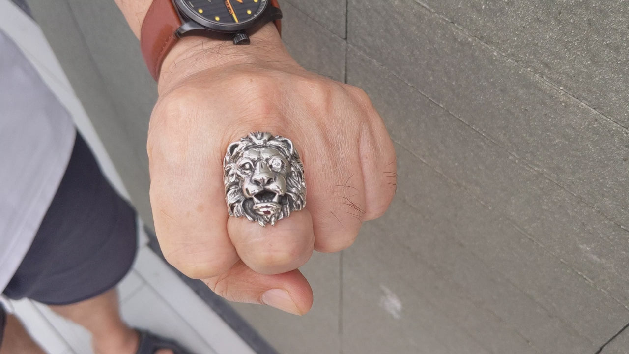 Diamond Eye Lion Ring — CZ Accent Handcrafted Band