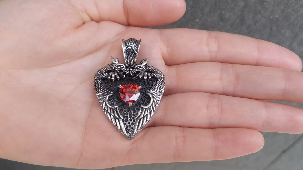 Twin Dragon Heart Pendant | 18g .925 Silver