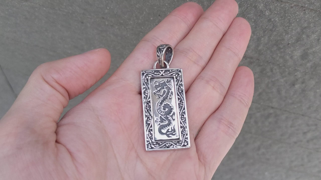 Dragon Tag Pendant — Engraved Biker Silver Necklace
