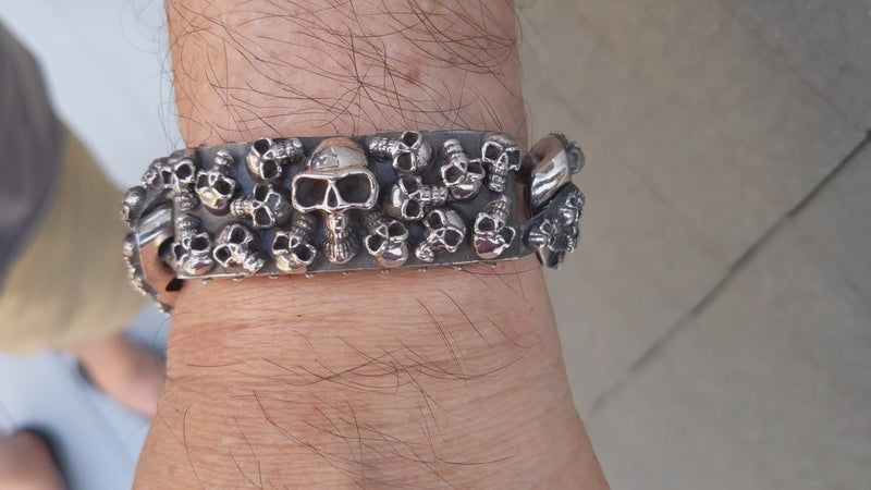 Heavy Skull Biker ID Bracelet | Gothic Silver Chain