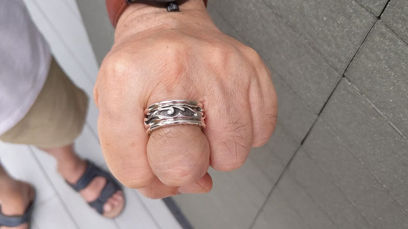 Tribal Silver Band Ring — Bold 19g Handcrafted Daily Wear