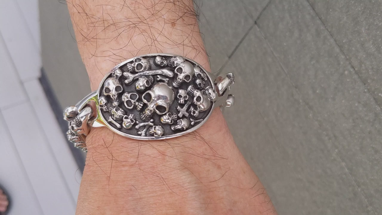 Skull Disc Bracelet — 155g Handcrafted .925 Silver