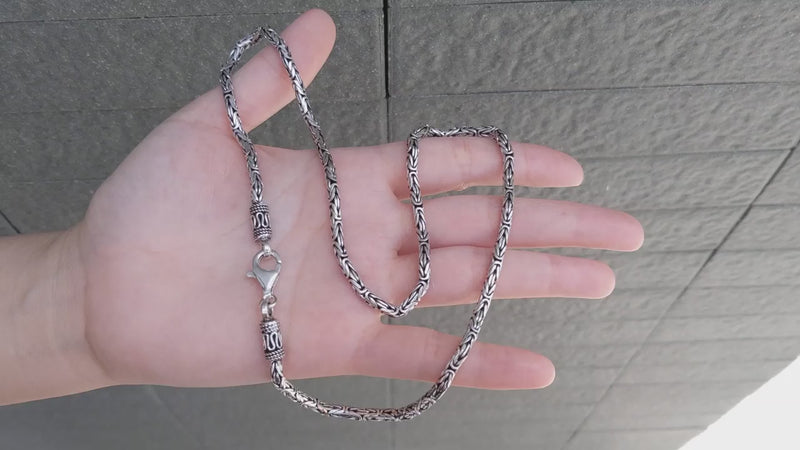 3mm スターリングシルバー ビザンチンチェーン ネックレス（男性用） | 925