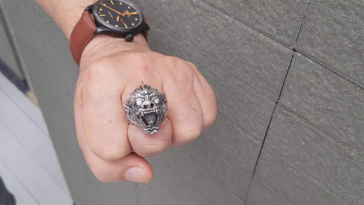 ハヌマーン・リング — ヒンドゥー教の神 重厚なスターリングシルバー製