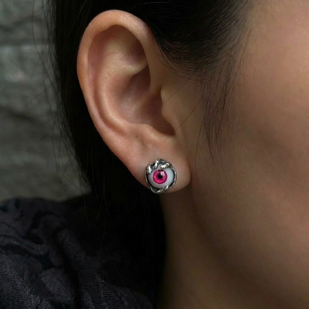 Orecchini A Bottone In Argento Sterling 925 Con Occhio Orecchini A Bottone In Argento Sterling 925 Con Occhio