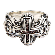 Red Garnet Knight Medieval Sterling Silver Cross Men's Ring