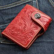 Red Genuine Cowhide Leather Indian Biker Chain Wallet