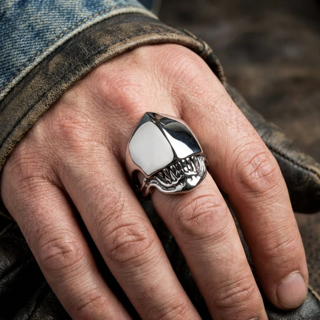 Bague 'Alien' En Argent 925 Sterling - Bijou Artisanal Inspiré Du Film - Neuf Avec Étiquette