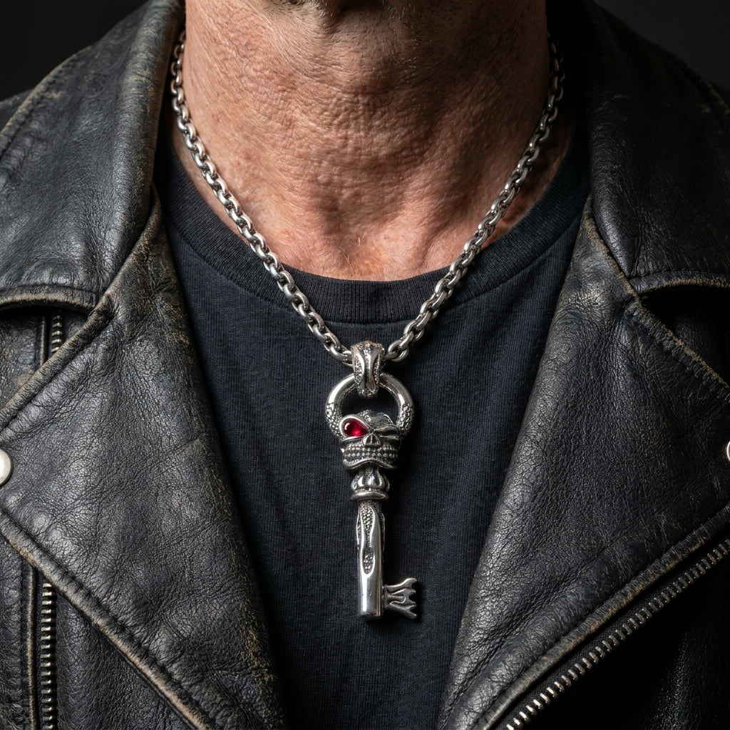 Skull Key Pendant — Gothic Biker Statement Necklace
