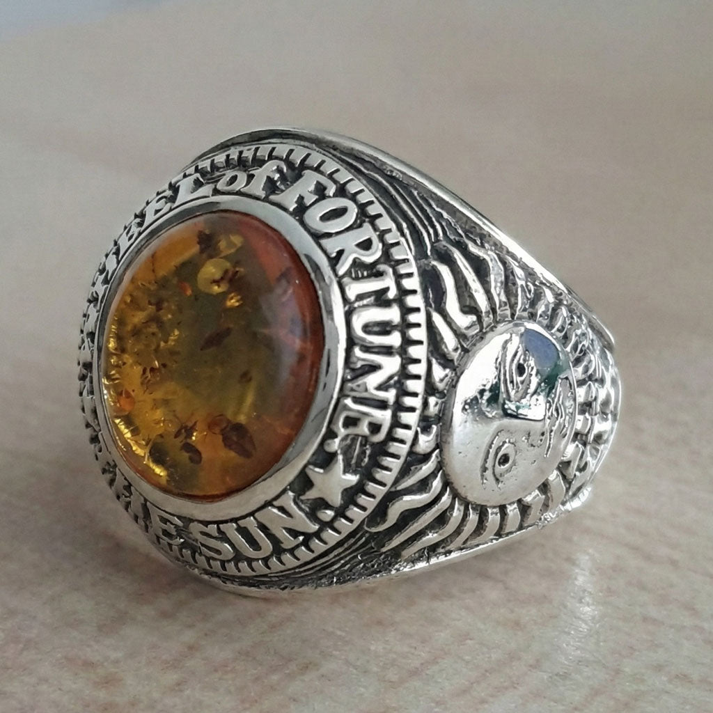 Fortune Rings Silver Wheel of Fortune Tarot Ring for Men - Bikerringshop