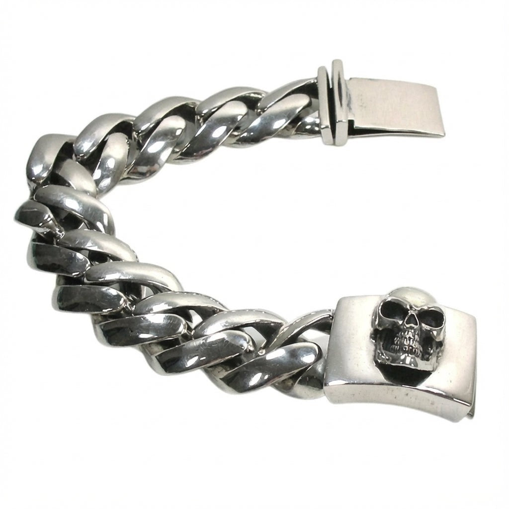 Biker Style Skull Sterling Silver Bangle Bracelet - Jewelry Biker Style Skull Sterling Silver Bangle Bracelet - Jewelry