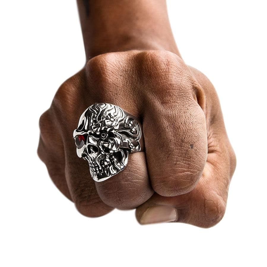 Cyborg Skull Ring – Red Eye Terminator Jewelry