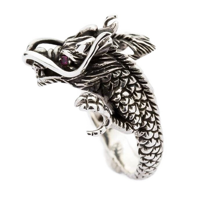 Small Dragon Head 925 Silver Gothic Ring - Bikerringshop