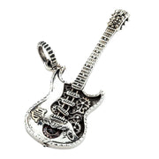 A front view of the sterling silver steampunk guitar pendant with intricate gear and cog details.