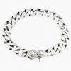 Teljes nézet a 10mm sterling ezüst páncélszemes karkötőről, magasfényű polírozott kivitelben.