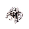 Sterling silver octopus ring with red garnet eyes front view showing detailed tentacles