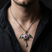 Blue Eyeball Wings Pendant — Oversized Gothic Necklace