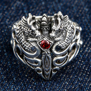 Sterling Silver Red Garnet Medieval Dragon Ring