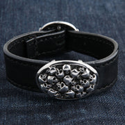 Sterling silver skull leather bracelet for men