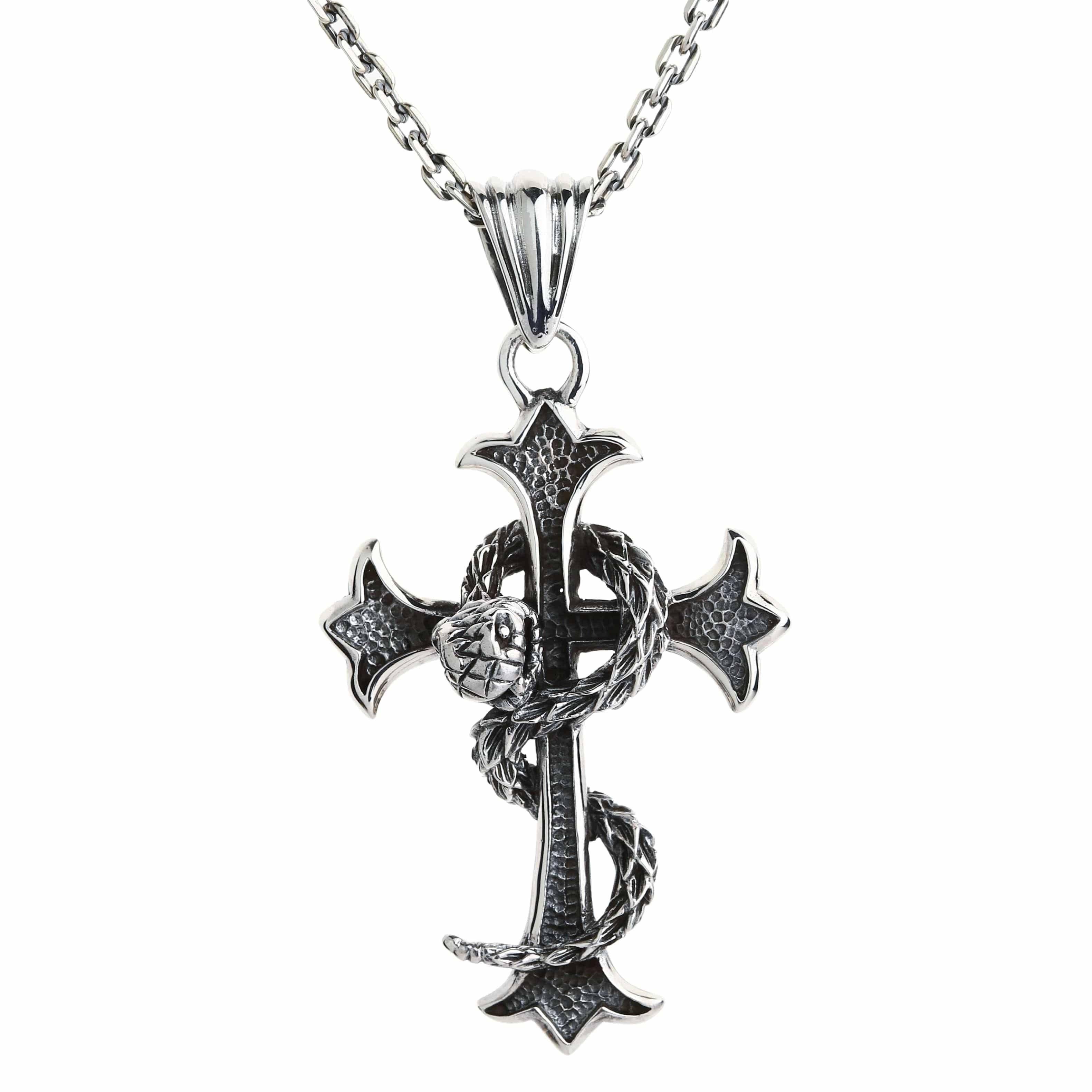 Gothic Snake Cross Pendant Sterling Silver Serpent Necklace