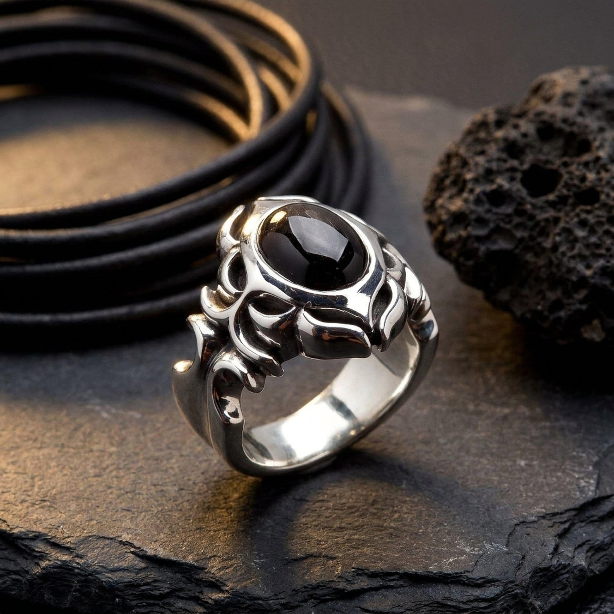 Tribal Black Onyx Ring — Bold Handcrafted Ethnic Band
