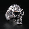 Tattoo skull ring in 925 sterling silver with engraved dollar signs side view