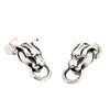 Paar Tigerkopf-Ohrstecker aus 925er Sterlingsilber mit schwingendem Ring, oxidiertes Finish, präsentiert auf weißem Hintergrund.
