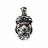 Främre vy av den solida 925 sterling silver tigergnagelhängslen med röda ögon.