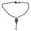 Tribal rocker crown key sterling silver men's necklace with ornate tribal chain displayed on white background
