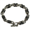 Bracelet motard en cuir de raie tribal et argent sterling 925 avec motif flamme, vue de dessus