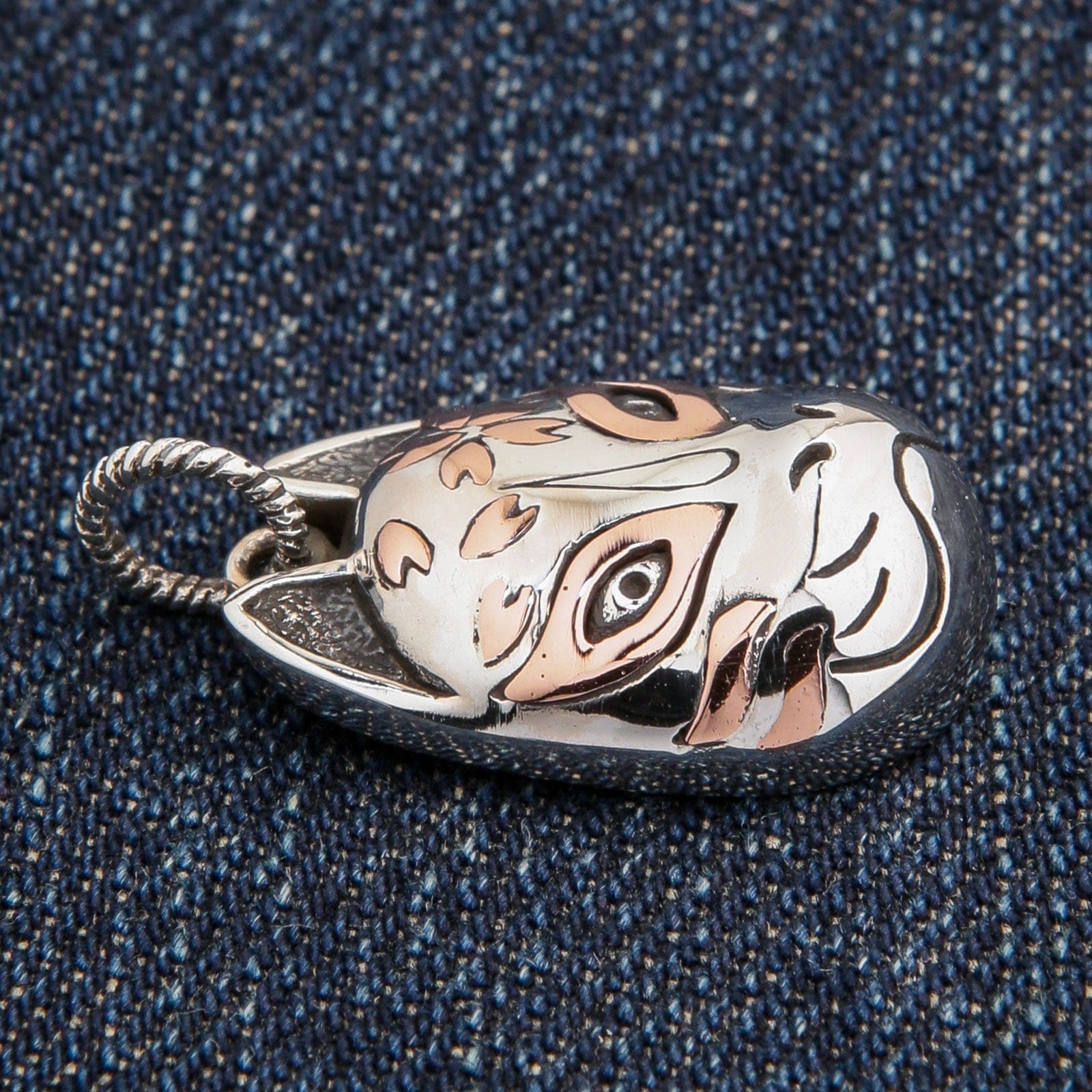 Two-Tone Sterling Silver Hannya Mask Ring - Japanese Kitsune Fox & Sakura Design, Gothic Punk Jewelry, Sizes 8-11.5