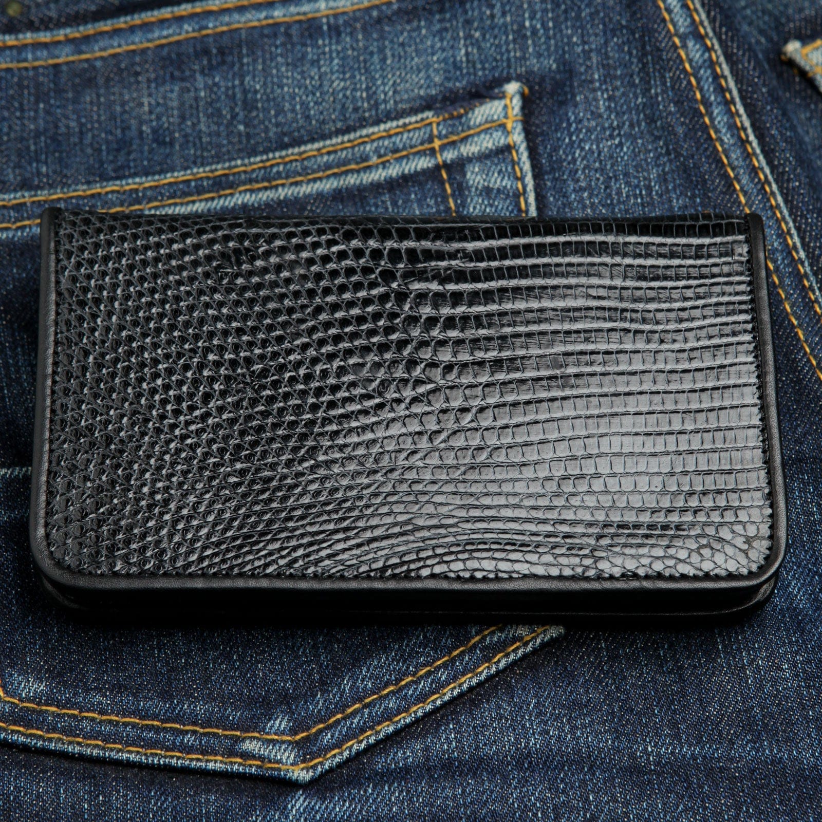 Genuine Black Lizard Leather Biker Wallet