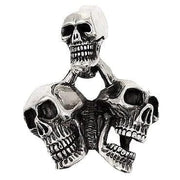 Triple Goth Skull Sterling Silver Biker Pendant